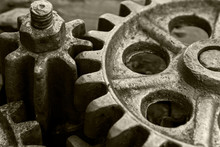 Rusty Metallic Gears And Cogwheels Of Old Industrial Machine