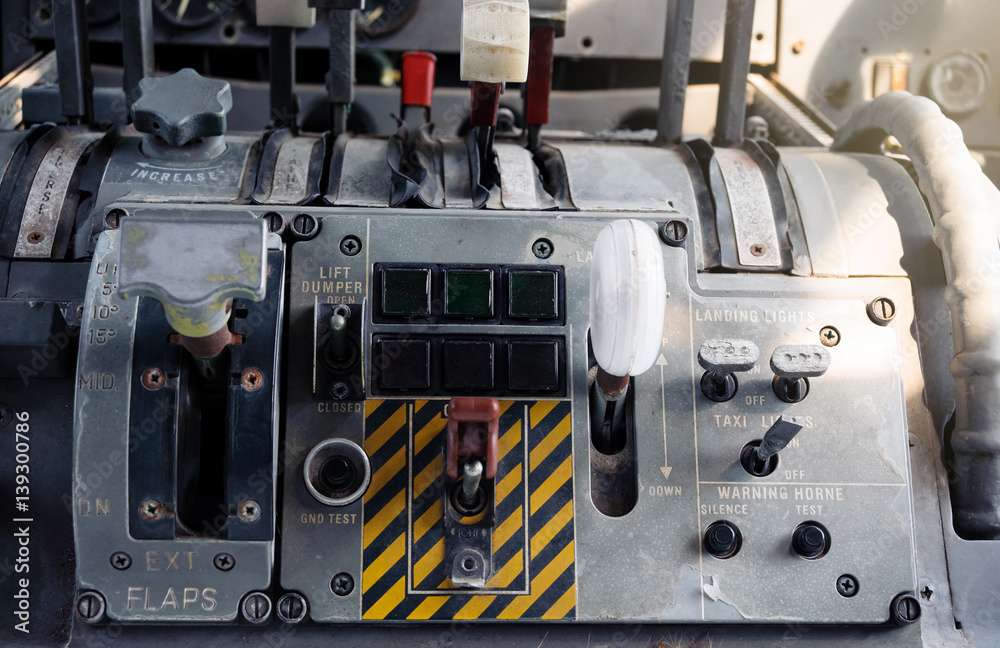 Airplane Cockpit Equipment with indicators, buttons, and instruments ...