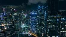 Singapore Skyscrapers Night City Lights Aerial