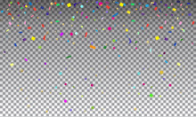Confetti Carnival Decoration Background. Transparent Effect. Bright Colorful Confetti For Festival, Vector Checkered Pattern