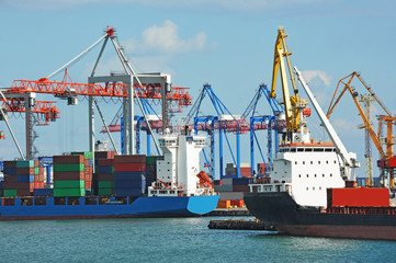 Port cargo crane, ship and container