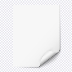 Wall Mural - white empty paper sheet with curled corner
