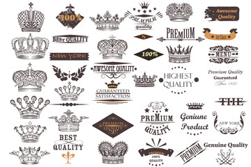 Canvas Print - big antique collection of vector crowns and labels for vintage design
