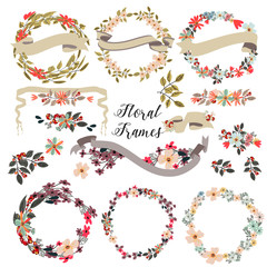Fototapete - Floral frames with hand drawn flowers