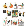 Vector set of university people icons in flat style