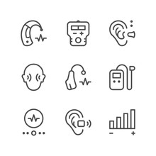 Set Line Icons Of Hearing Aid