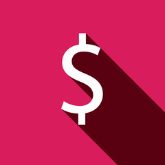 Poster - White flat Dollar icon with long shadow. Vector illustration, EPS 10