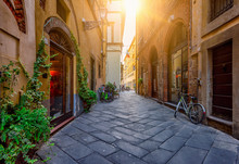 Narrow Old Cozy Street In Lucca, Italy