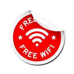 Wall Mural - Red free wifi with signal icon sticker with peel off on white background