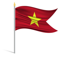 Wall Mural - The national flag of Vietnam on a pole. The wavy fabric. The sign and symbol of the country. Realistic vector.