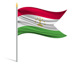 Sticker - The national flag of Tajikistan on a pole. The wavy fabric. The sign and symbol of the country. Realistic vector.