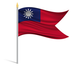 Wall Mural - The national flag of Taiwan on a pole. The wavy fabric. The sign and symbol of the country. Realistic vector.