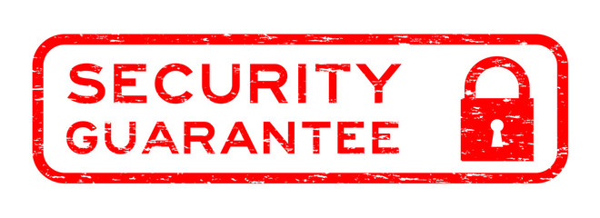 Poster - Grunge red security assurance with lock icon square rubber seal stamp