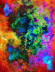 Poster - abstract background with multicolor space structures, crackles and spots.