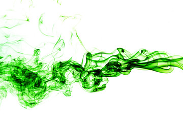 Wall Mural - Abstract green smoke on white background, smoke background,green ink background,green, beautiful color smoke