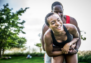 African american couple making sport in New york city and having fun