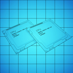 Poster - CPU bplueprint on grid, black outline, 3d rendering