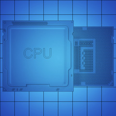 Poster - Engineer working on blue print, concept Processor Unit CPU, 3d rendering