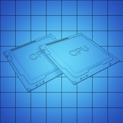 Poster - Engineer working on blue print, concept Processor Unit CPU, 3d rendering