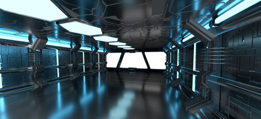 Wall Mural - spaceship blue interior with empty window 3d rendering elements of this image furnished by nasa