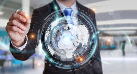 Poster - Businessman using hologram screen with digital data