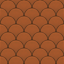 Seamless Black And Orange Japanese Art Deco Floral Waves Pattern Vector