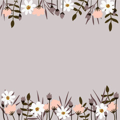 Wall Mural - Vector floral frame with flowers and leaves. Floral frame background