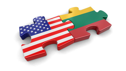 Poster - USA and Lithuania puzzle from flags. Image with clipping path
