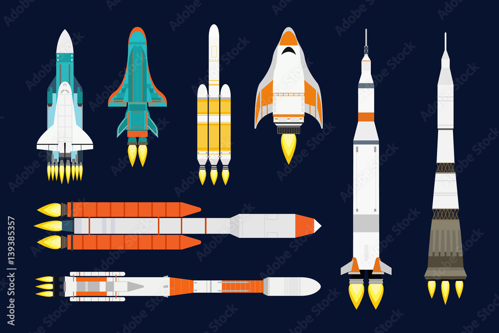 Vector technology ship rocket cartoon design for startup innovation ...