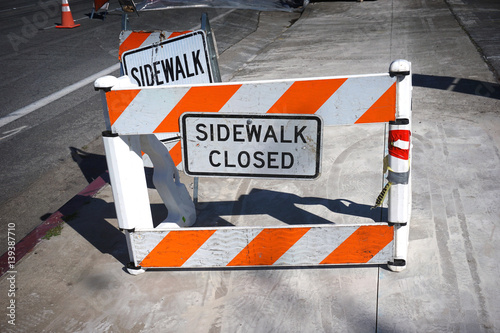 Sidewalk Closed Sign Barricade Warning Buy This Stock Photo And Explore Similar Images At Adobe Stock Adobe Stock