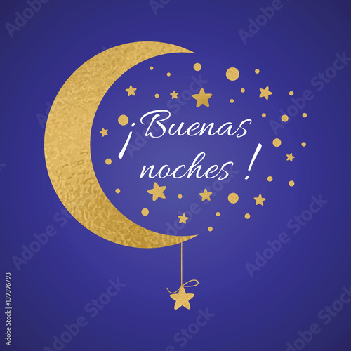Vector Postcard With Text Good Night In Spanish Language Wishing