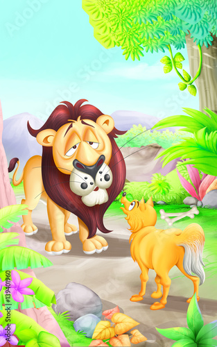Sick Lion and Fox ilustración de Stock | Adobe Stock