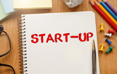 Poster - notebook with toolls and notes about start up