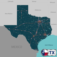 Wall Mural - Map of state Texas, USA