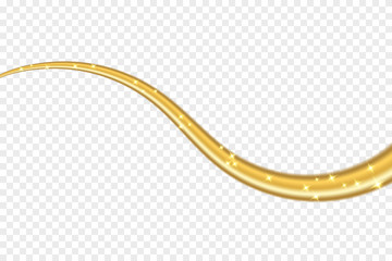 Wall Mural - gold wave ribbon. golden abstract wavy line isolated on transparent background. light metallic shiny