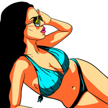 Sexy Young Woman In Swimsuit. Vector Illustration