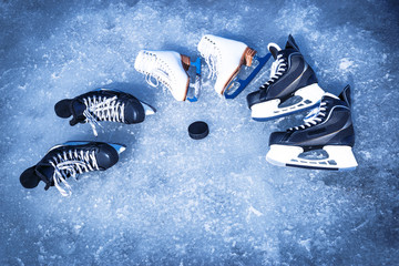 Wall Mural - Skates for winter sports in the open air on the ice.