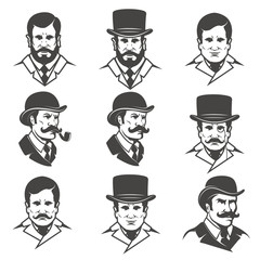 Wall Mural - set of gentleman's heads isolated on white background . Design elements for logo, label, emblem, poster, t-shirt. Vector illustration.