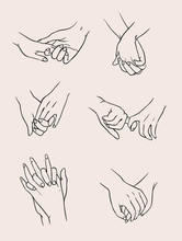 Set Of Lovers Couples Holding Hands. People In Love. Collection Isolated Illustration.