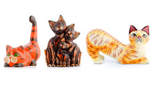 Wooden Figurines, Decorative Figurines, Cats, 