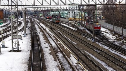 Wall Mural - Time lapse video of locomotives and trains at the railway junction
