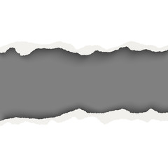 Wall Mural - Vector snatched horizontal lane with torn edges in sheet of white paper. Dark gray background of the resulting window.Template paper design.