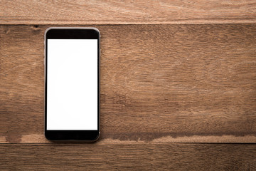 Aufkleber - Smartphone with white screen On Wooden Table With Copyspace
