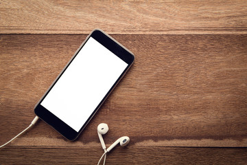 Aufkleber - Smartphone with white screen On Wooden Table With Copyspace