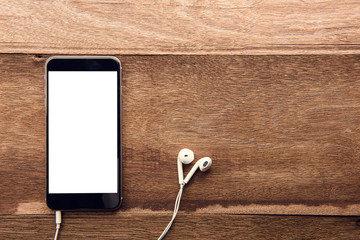 Aufkleber - Smartphone with white screen On Wooden Table With Copyspace