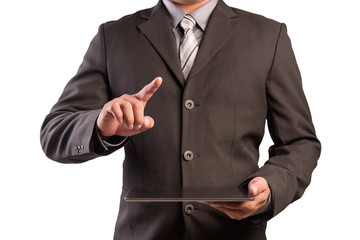 Leinwandbilder - Business man working with a digital tablet hand pointing on empty space