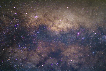 Wall Mural - Close up center of the Milky way galaxy with stars and space dust in the universe, Long exposure photograph, with grain.