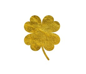 Wall Mural - Clover with four leaves Gold on white background