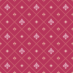 Wall Mural - Seamless vector pattern. Modern geometric ornament with white royal lilies. Classic vintage background