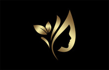 Natural Beauty Salon And Hair Treatment Logo In Gold And Metal Color